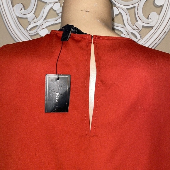 BCBG women’s blouse large 12 14 peplum sleeveless orange red rustic tailor NWT - Picture 5 of 9